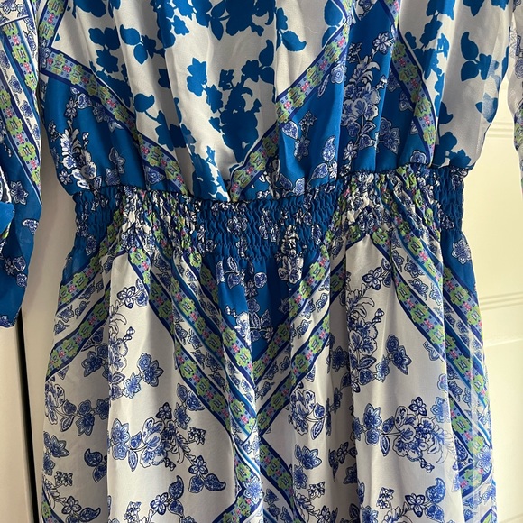 En Focus Studio Blue and White Print Dress - Picture 4 of 8
